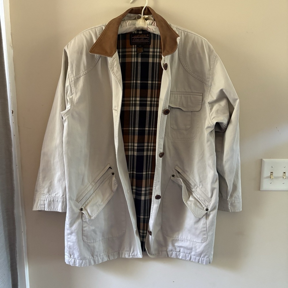 Eddie Bauer Plaid Lined Chore Oversized Jacket Womens LargeBeige Teacher Vintage - Picture 4 of 5